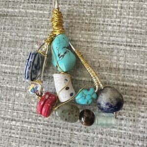 Collage Beaded Pendant Handcrafted Multicolor Wire-Wrapped OOAK 1600 Y